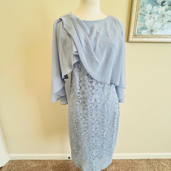 Scarlett Blue Dress with attached shawl - Picture 2 of 8